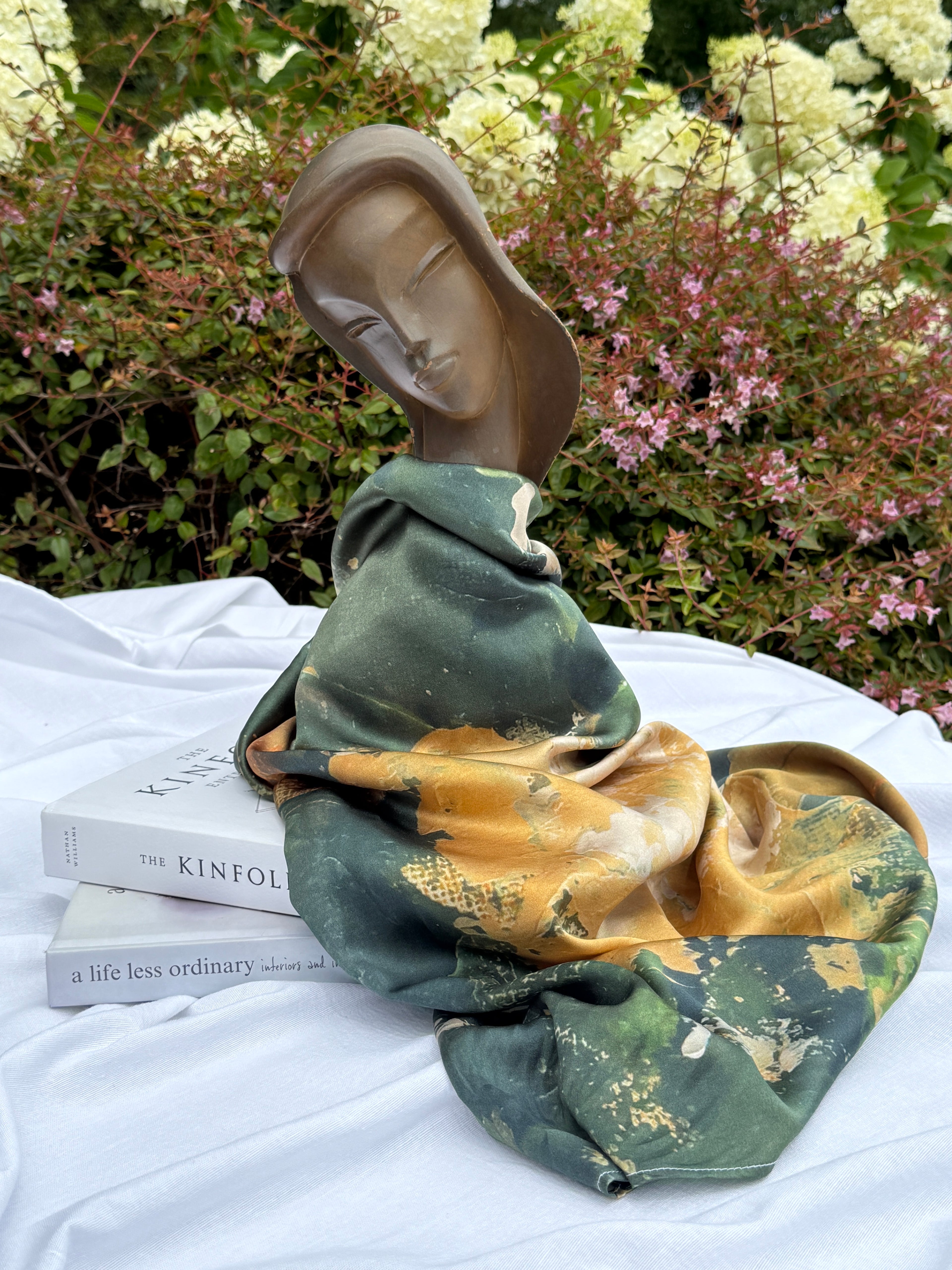 100% Silk Scarf - "Yellow Flowers" Abstract Print