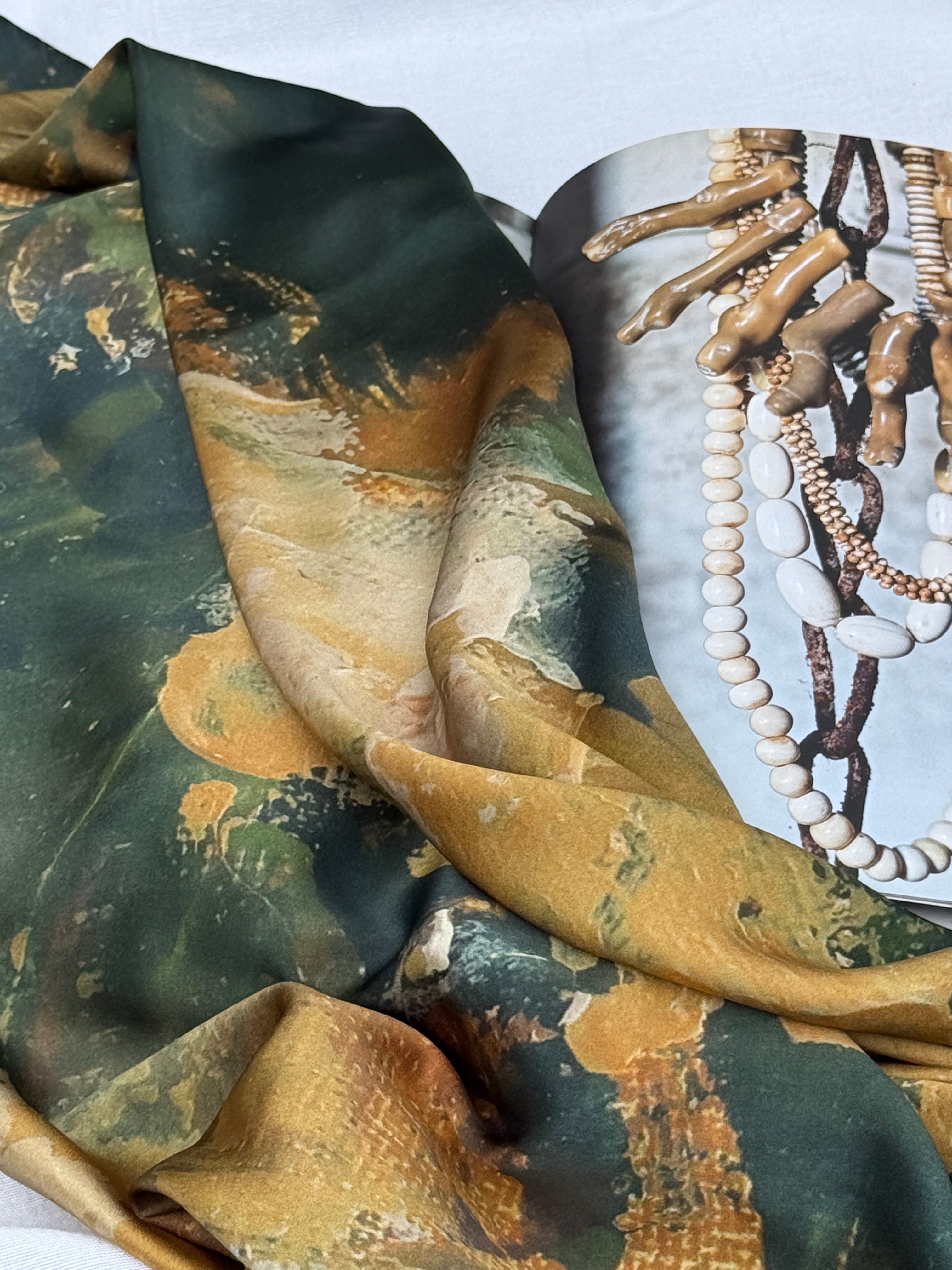 100% Silk Scarf - "Yellow Flowers" Abstract Print