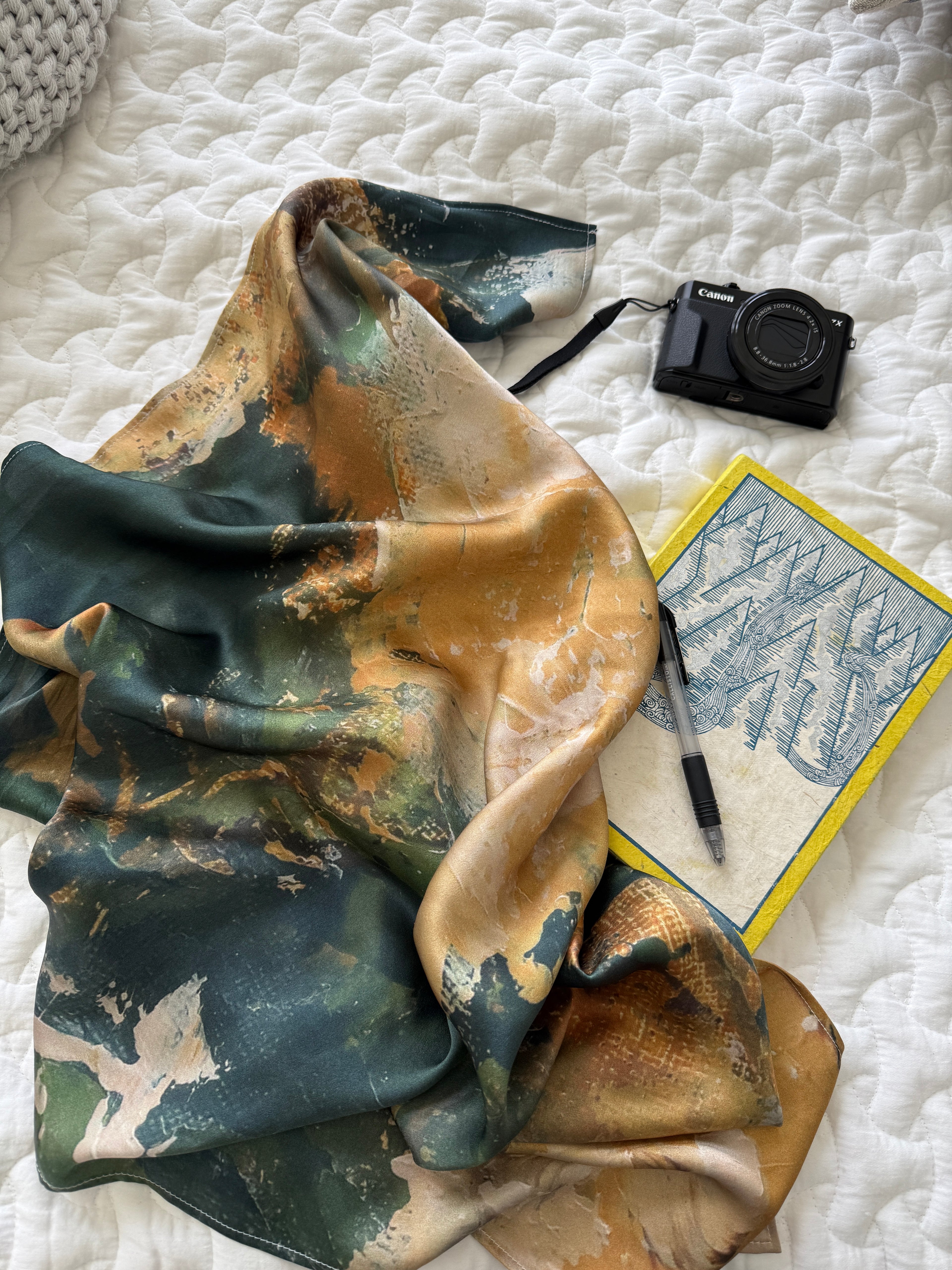 100% Silk Scarf - "Yellow Flowers" Abstract Print